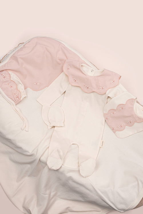 Embroidered Scalloped Collar 5-piece set - Cream